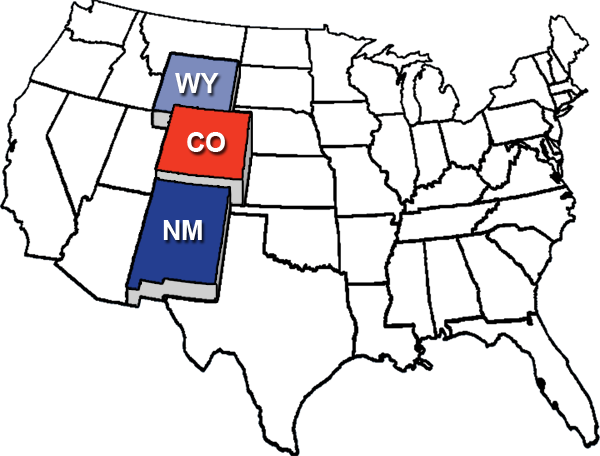 Location-Map Colorado, Wyoming, New Mexico
